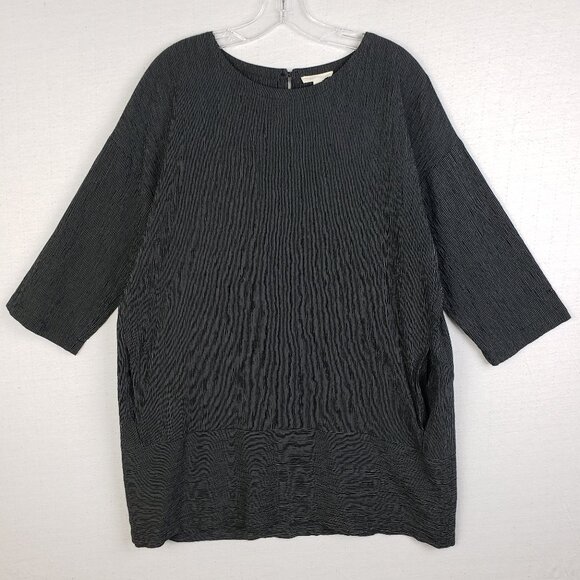 EILEEN FISHER Tunic Dress Organic Cotton Tencel Crepe Mini Stripe size M Relaxed - Picture 2 of 9